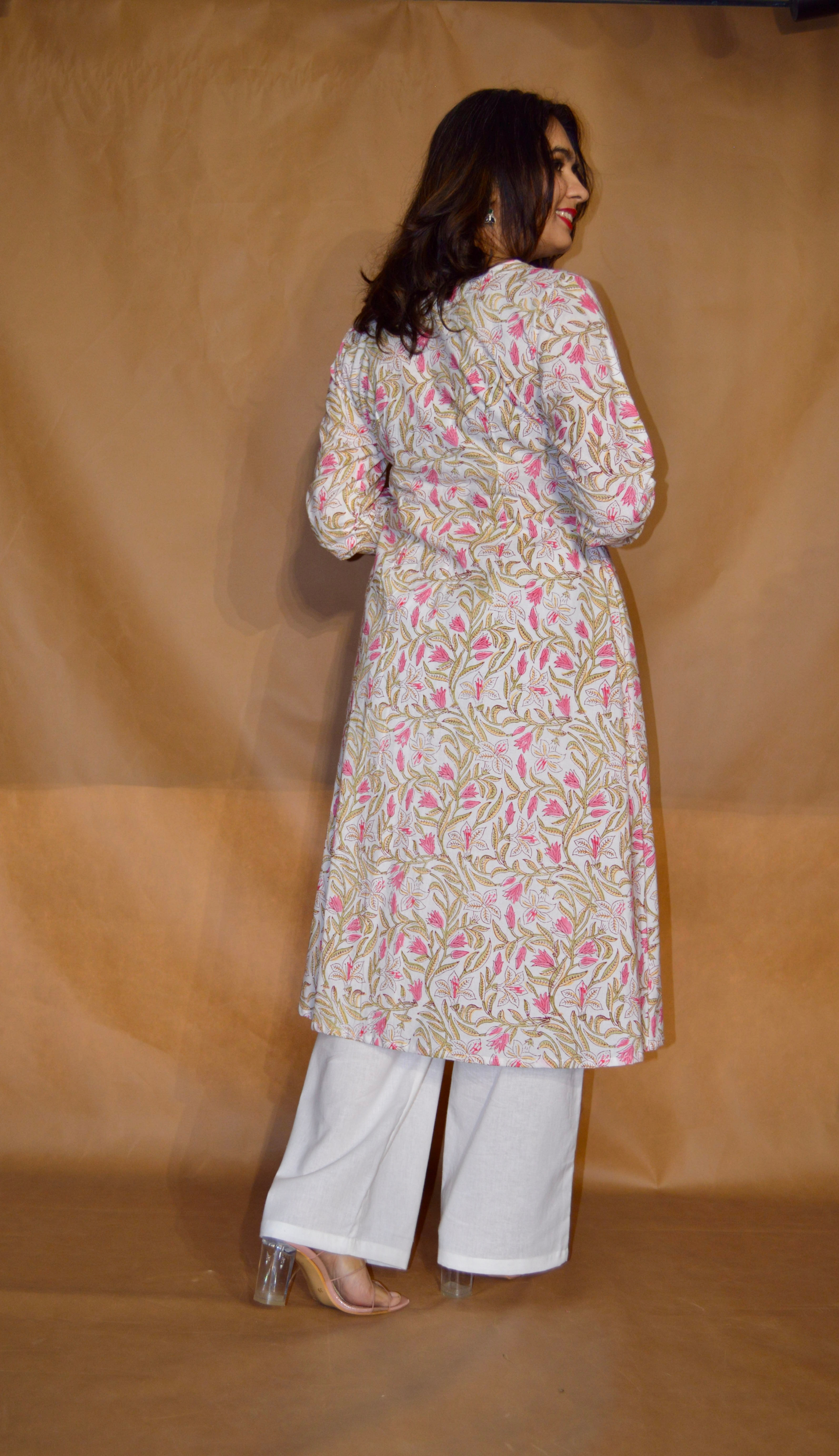 Blush Vine  Sanganeri Mul Cotton A-Line Kurta