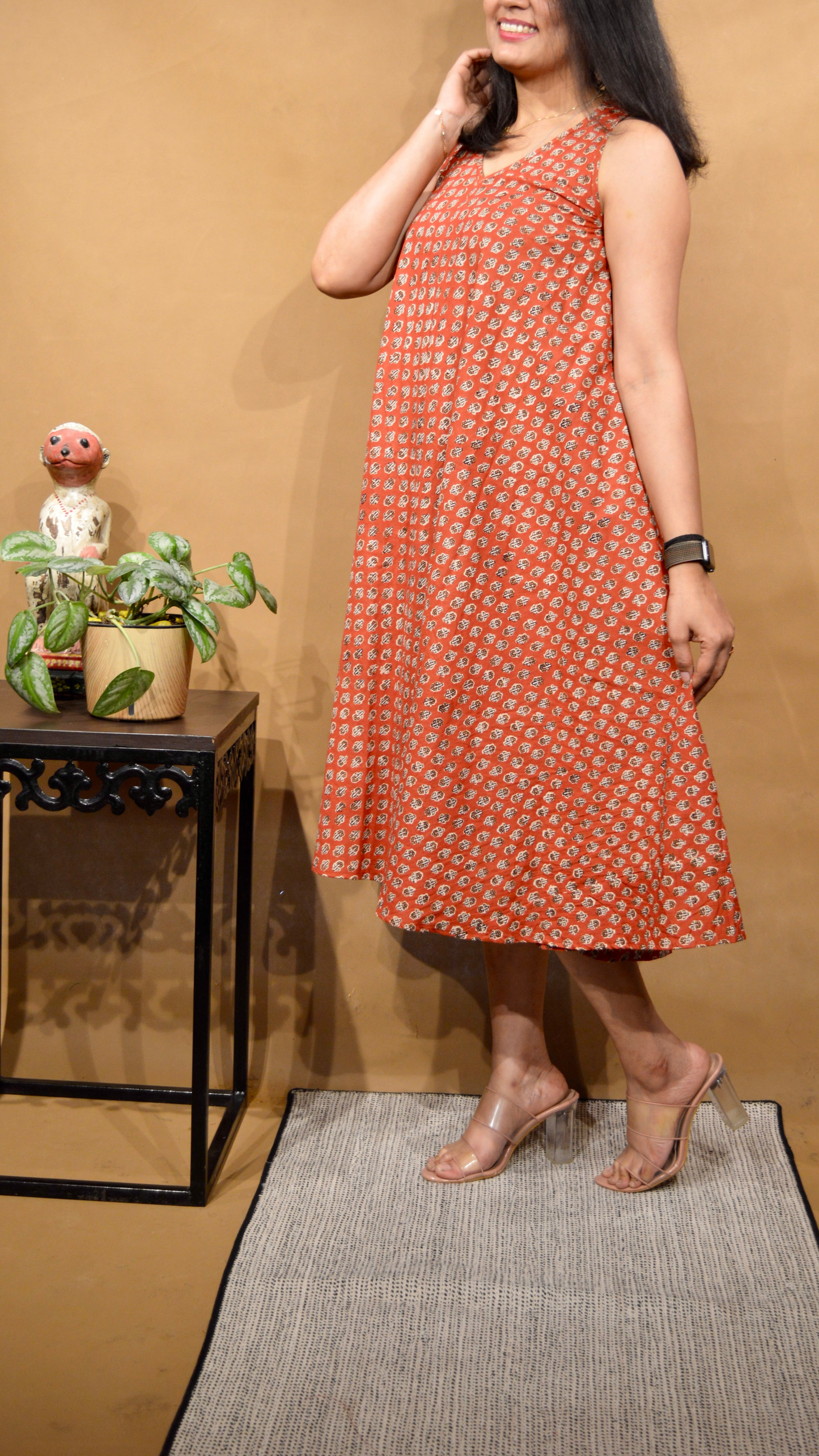 Rust Butti Kalamkari Circular Dress