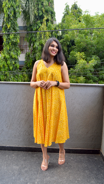 Yellow Bandhani Circular Dress