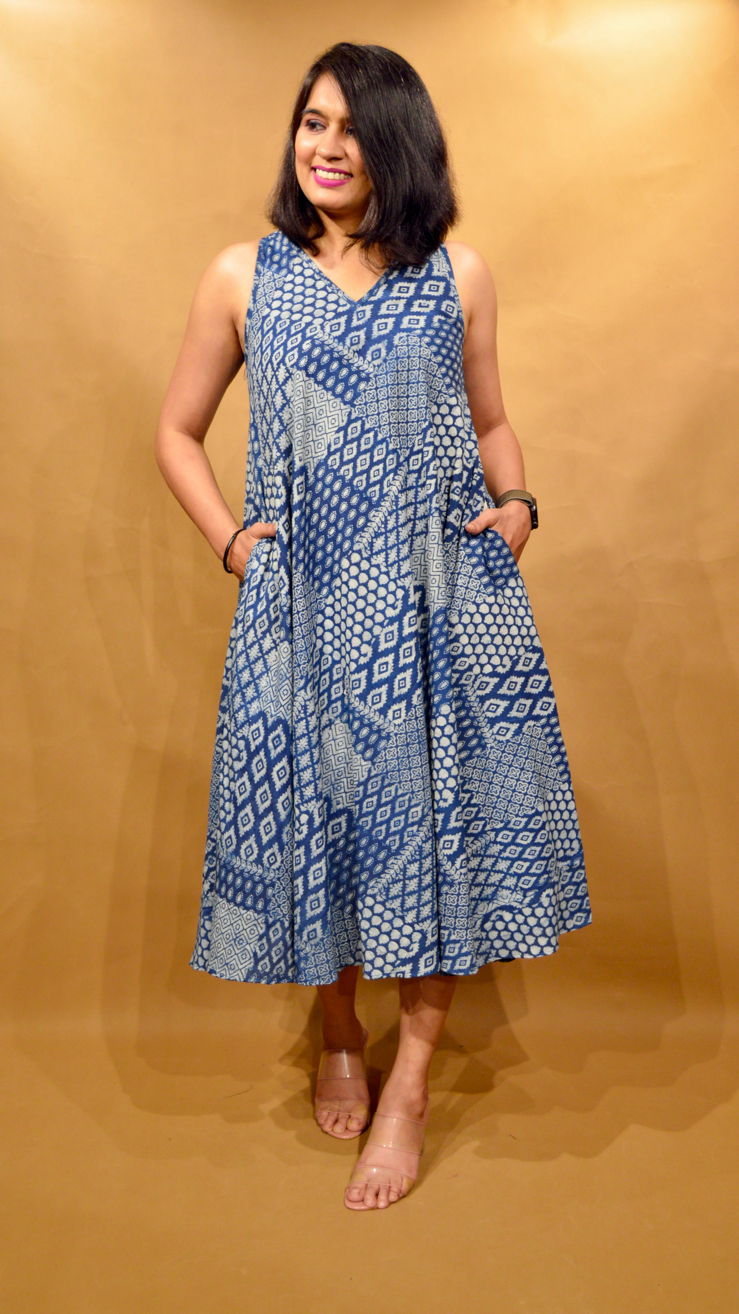 Indigo Multi-print Circular Dress