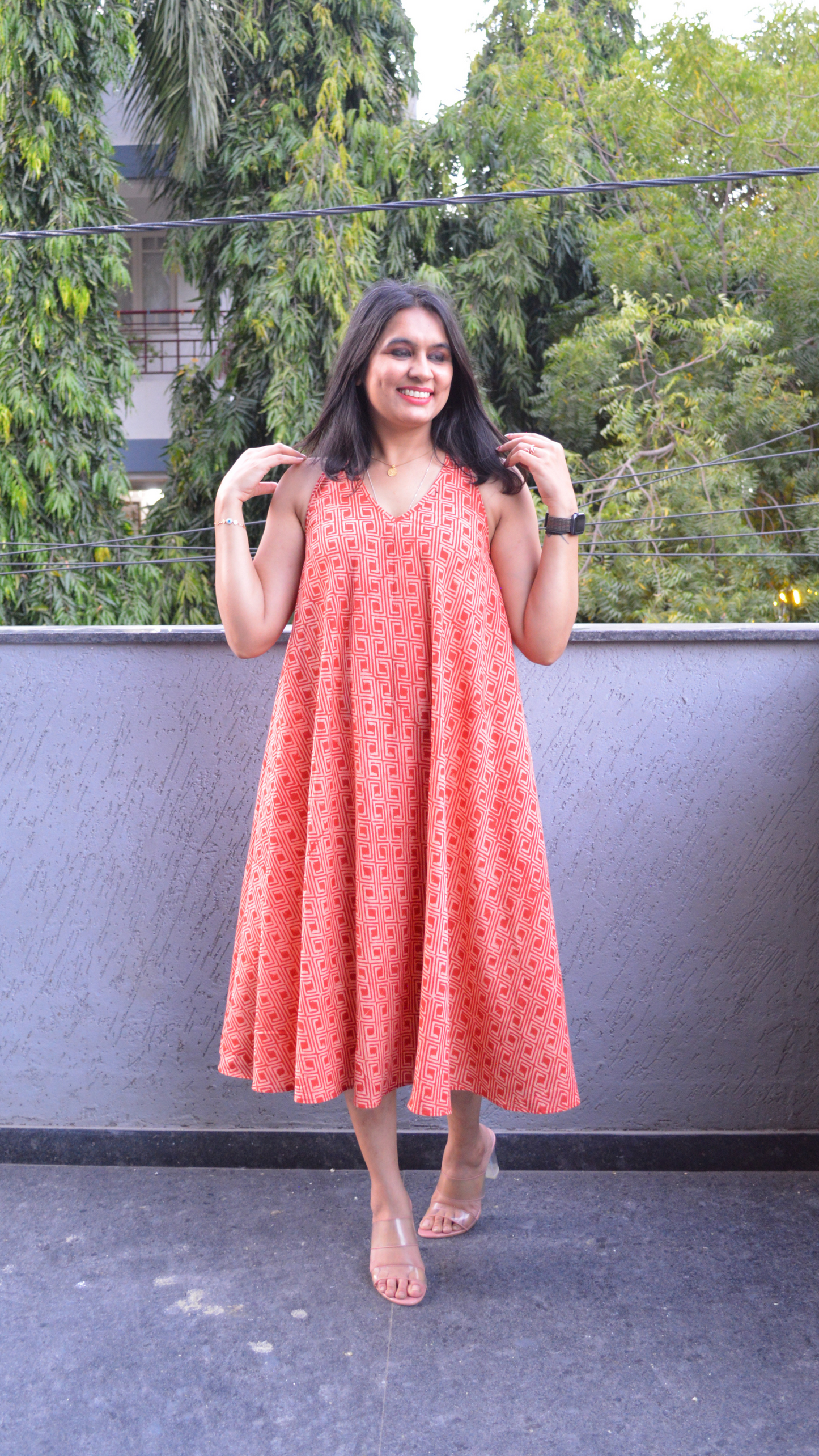 Coral Red T-Back Circular Dress