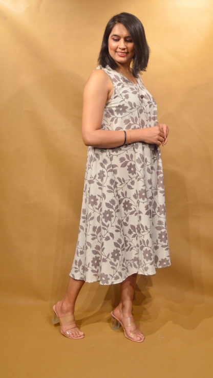 Ash Grey Floral Circular Dress