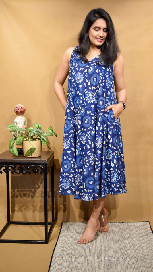 Indigo Kalamkari Circular Dress