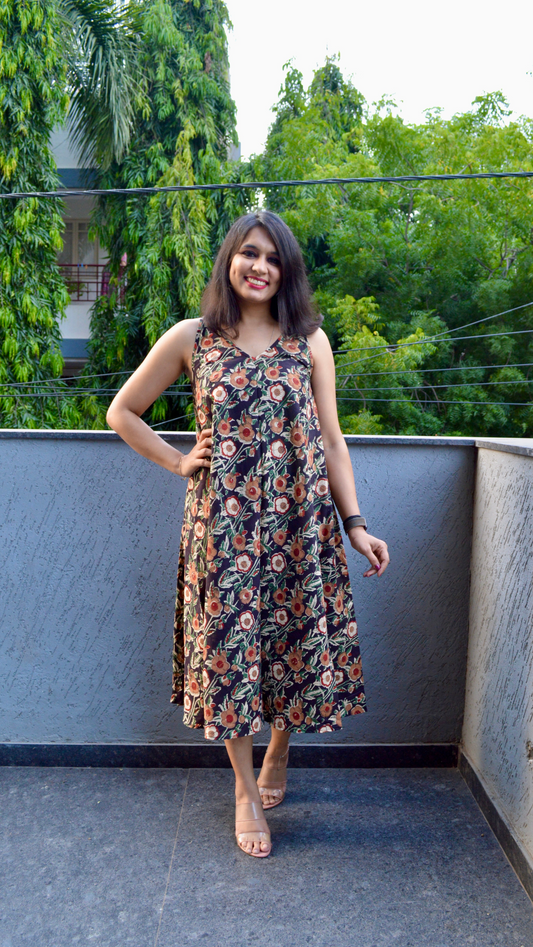 Black Kalamkari Circular Dress