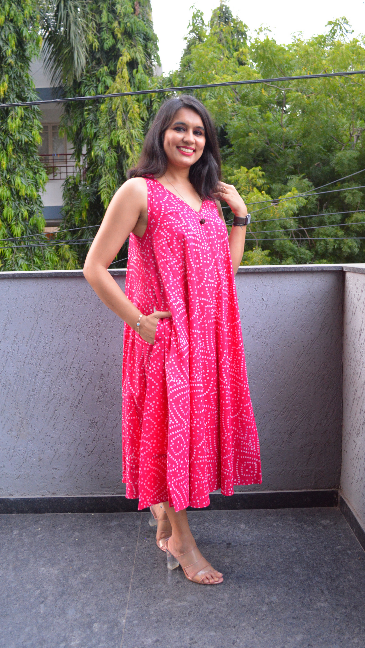 Pink Bandhani Circular Dress