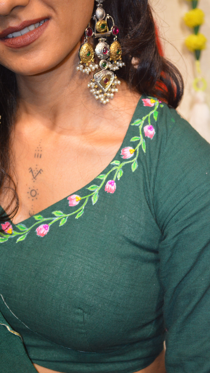 Vrindavan Phool Hand Painted Choli Set