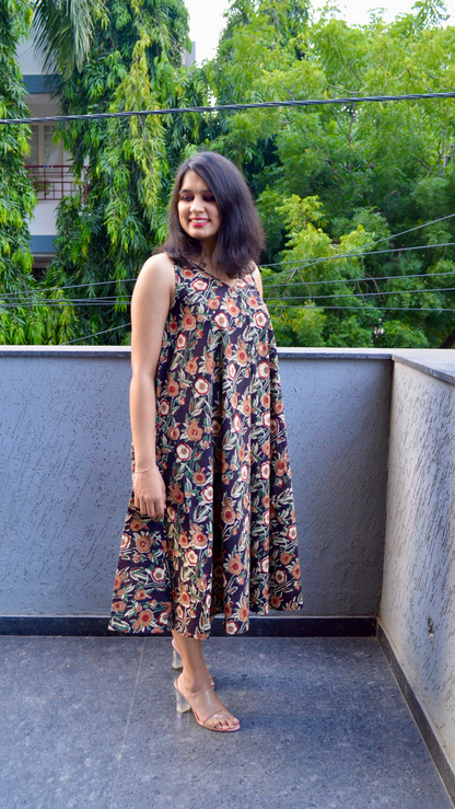 Black Kalamkari Circular Dress