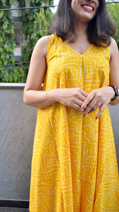 Yellow Bandhani Circular Dress