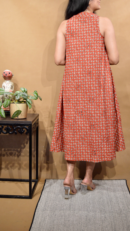 Rust Butti Kalamkari Circular Dress