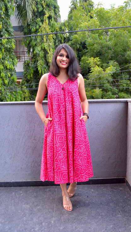 Pink Bandhani Circular Dress