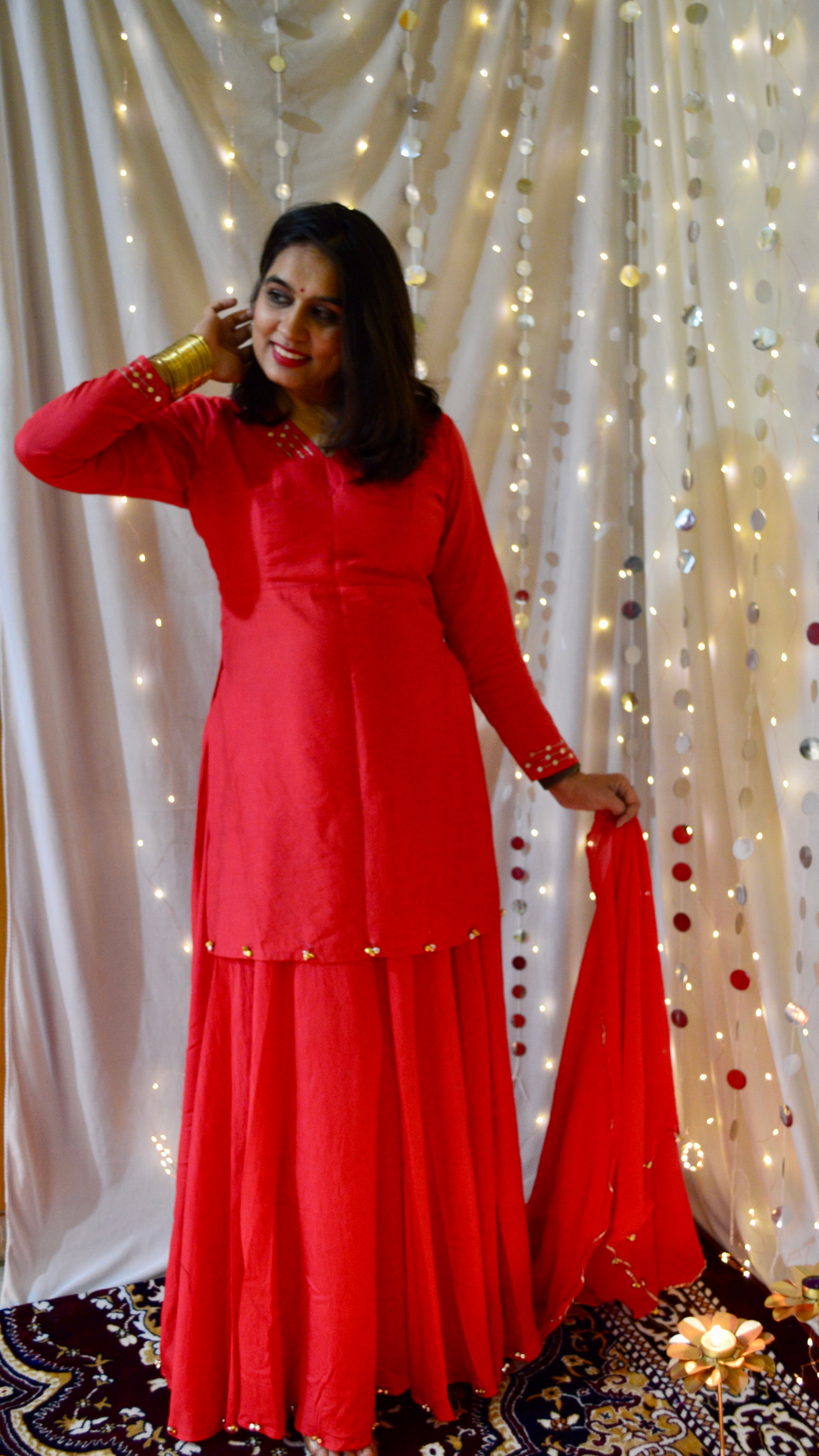 The chaaya Red kurta Lehenga set