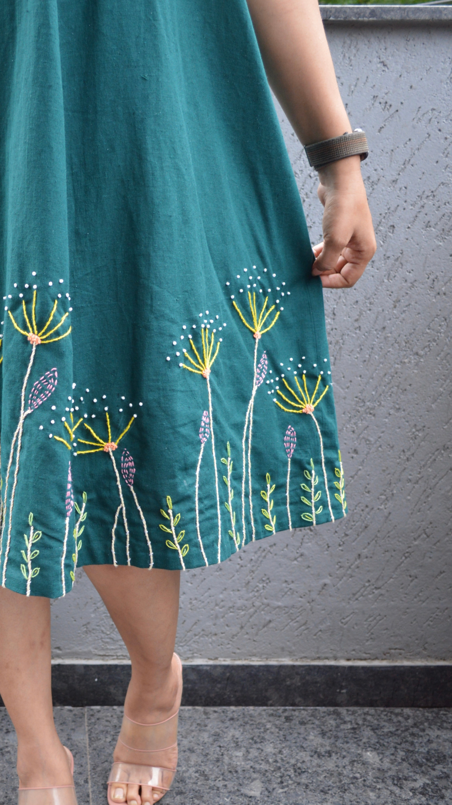 “Smell of woods “ - Teal Green A-line Dress