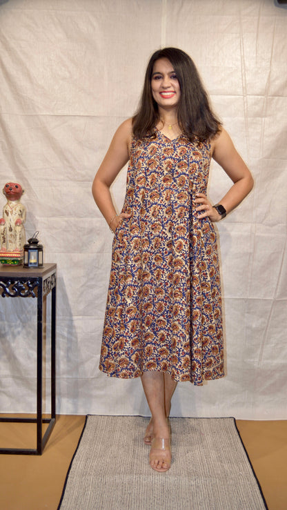 Beige Kalamkari Circular Dress