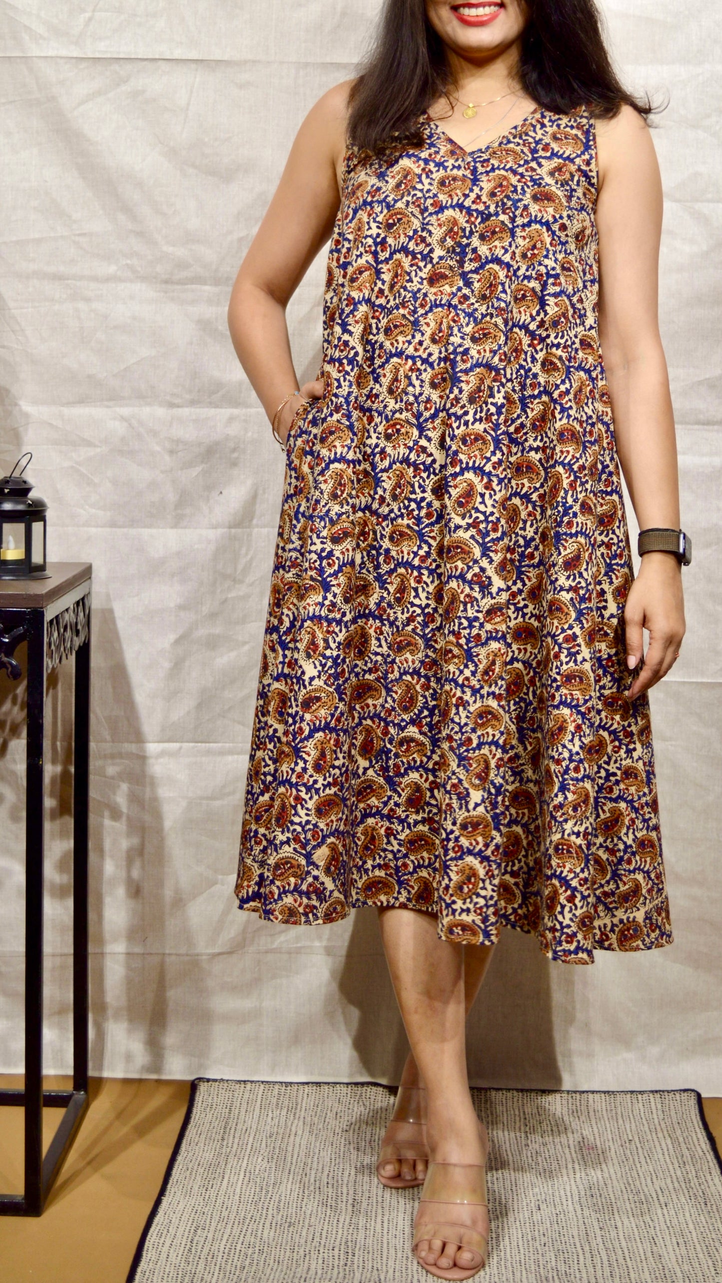 Beige Kalamkari Circular Dress