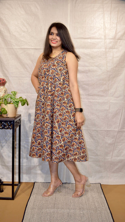 Beige Kalamkari Circular Dress